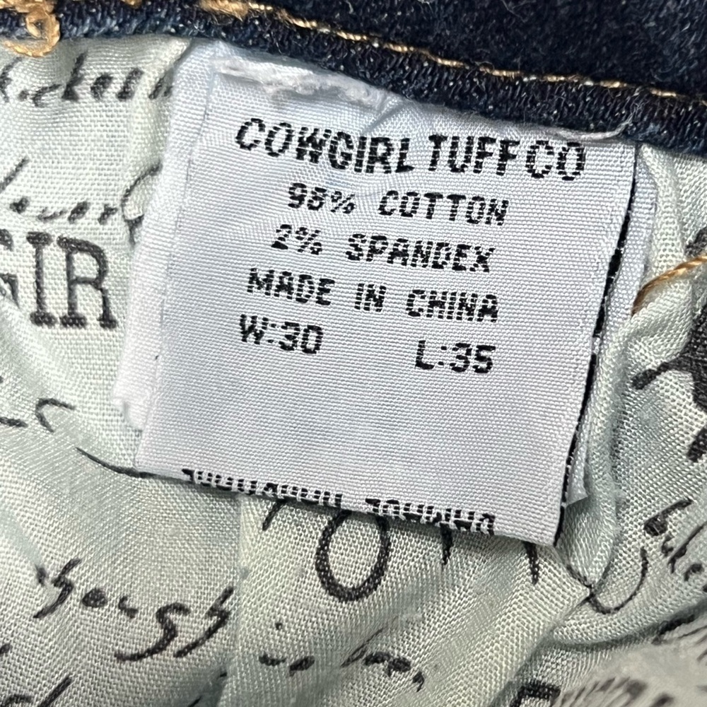 Cowgirl Tuff Western Edge Dark Blue Jeans Womens size 30 X 35 Brown Stitching - Picture 8 of 14